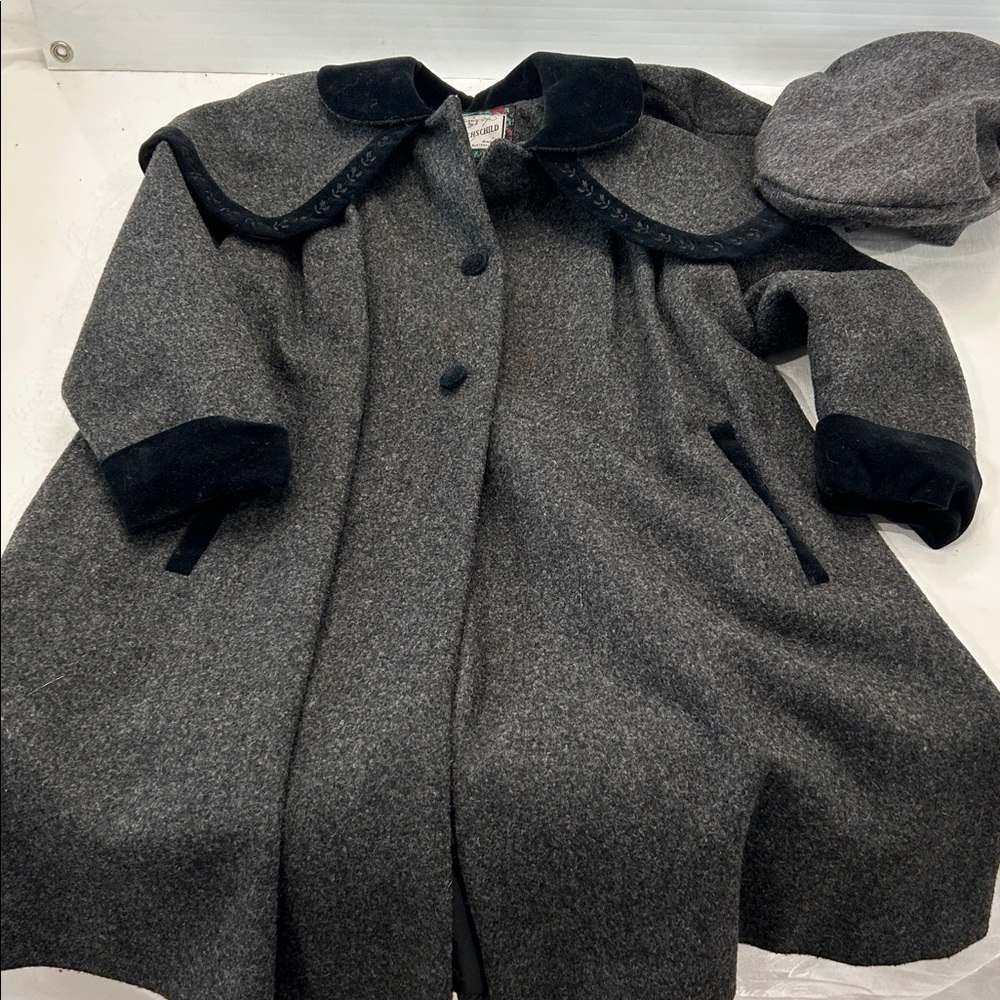 Vintage Rothchild Wool Coat Girls Gray With Velvet Trim and hat Size 5